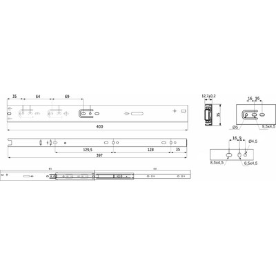 Направляющая шариковая  h35 L-400 с доводчиком AKS PLUS 81791 (снят с про-ва)