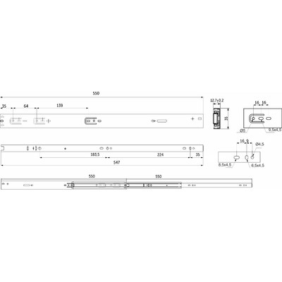 Направляющая шариковая  h35 L-550 с доводчиком AKS PLUS 81794