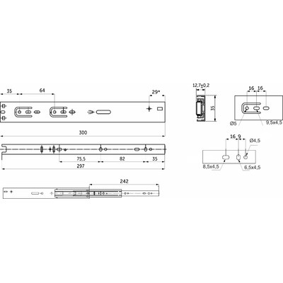 Направляющая шариковая  h35 L-300 с доводчиком AKS А 115390 (аналог 81783)
