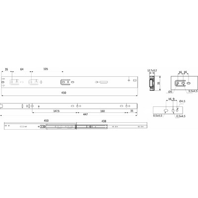 Направляющая шариковая h35 L-450 с доводч. AKS PLUS (старый арт. 81792) 115391