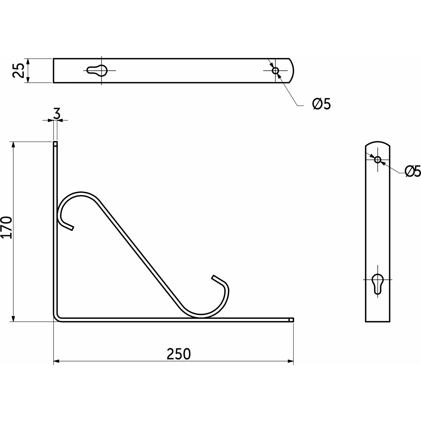 Полкодержатель SONATA 250*170*25*3, черный AKS  68576