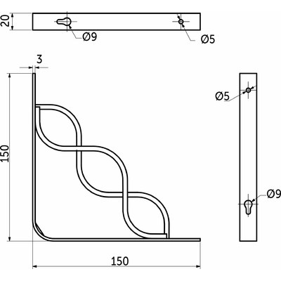 Полкодержатель INFINITY 150*150*20*3, черный AKS  68523