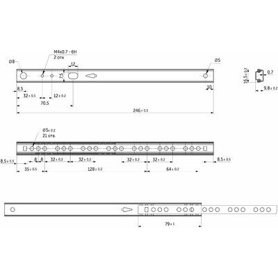 Направляющая шариковая L-246 h17 AKS A 10208