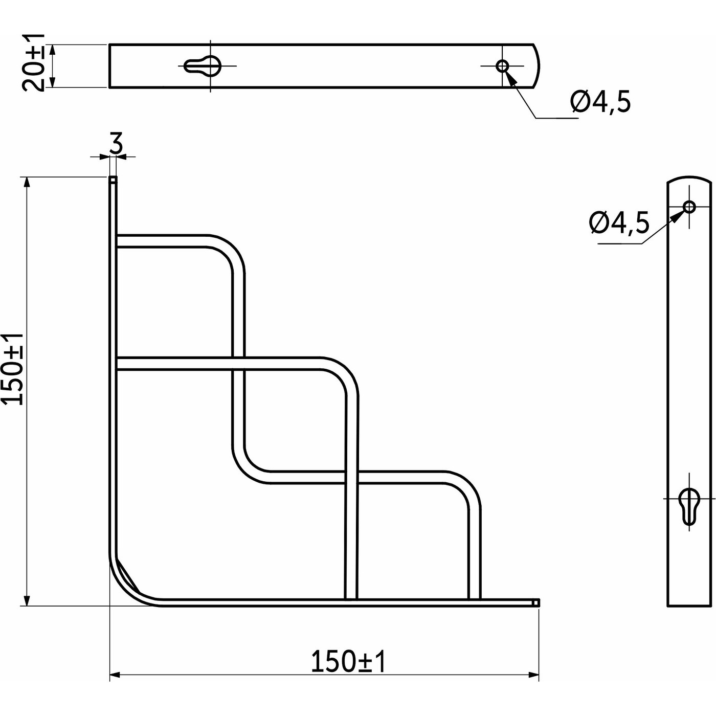 Полкодержатель QUADRO 150*150*20*3, белый AKS  68562