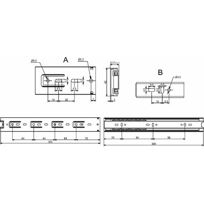 Направляющая шариковая h45 L-300, BD AKS 83835