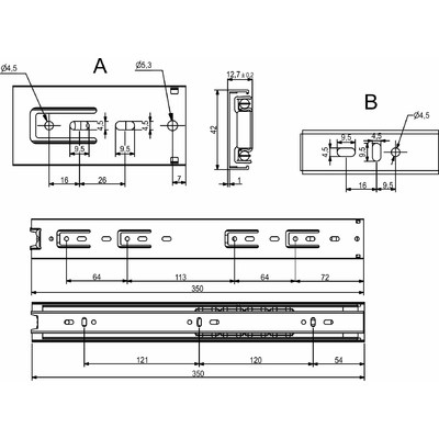 Направляющая шариковая h45 L-350, BD AKS LIGHT 83836