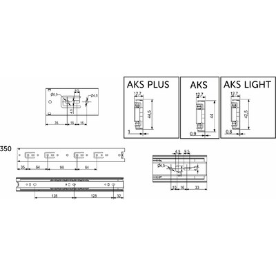 Направляющая шариковая h45 L-350 (альтернатива 22014) AKS LIGHT А 22997