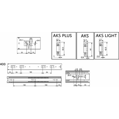 Направляющая шариковая h45 L-400 (аналог 22010) AKS LIGHT А 22999 (новый код 109972)