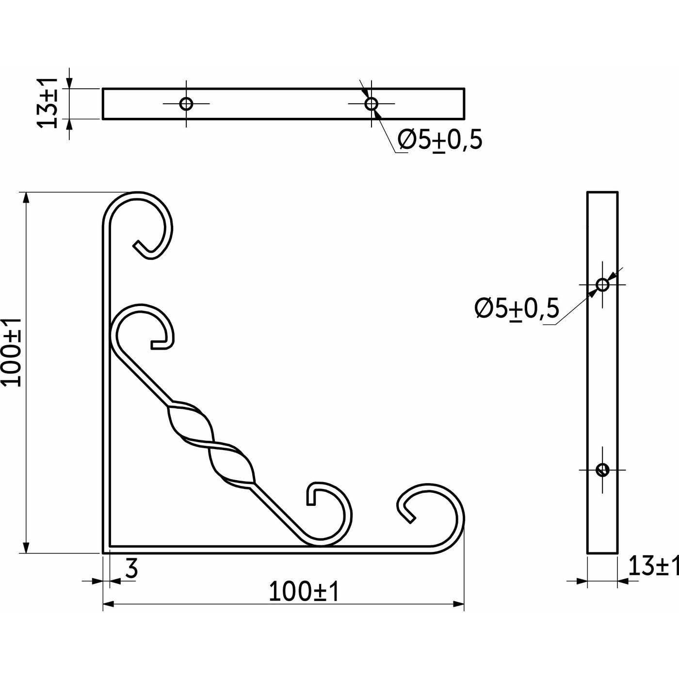Полкодержатель ARFA 100*100*13*2,5, черный AKS  68619