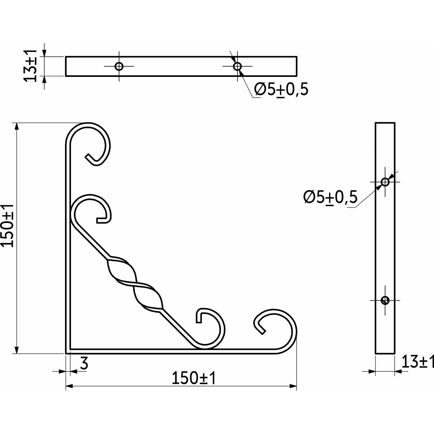 Полкодержатель ARFA 150*150*13*2,5, черный AKS  68618