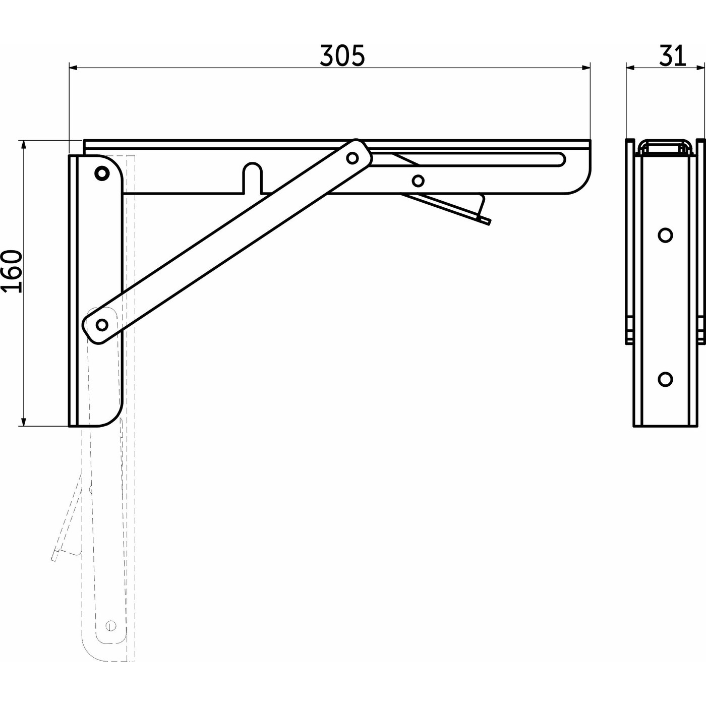 Полкодержатель складной 300 (Модель 1) белый AKS 69065