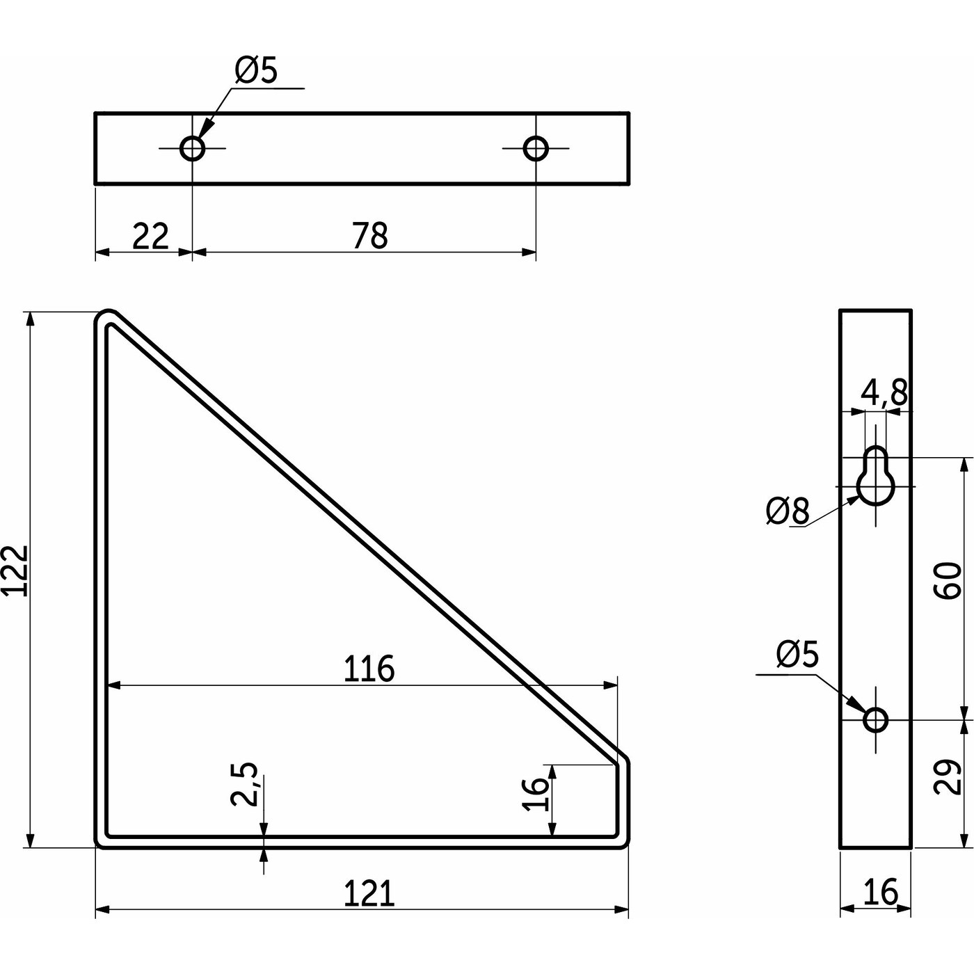 Полкодержатель DALI 122*121*16*2,5 черный AKS 90145