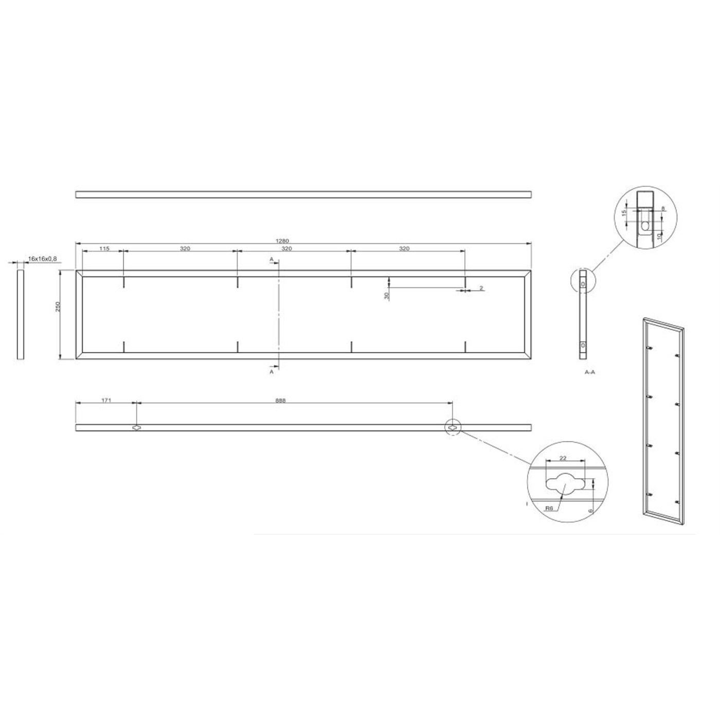 Полкодержатель RENUAR 250*1280, черный матовый AKS 90143