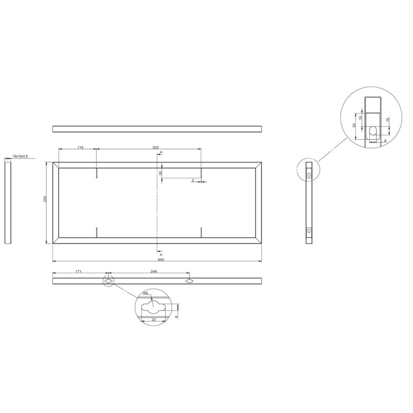 Полкодержатель RENUAR 250*640, черный матовый AKS 90141