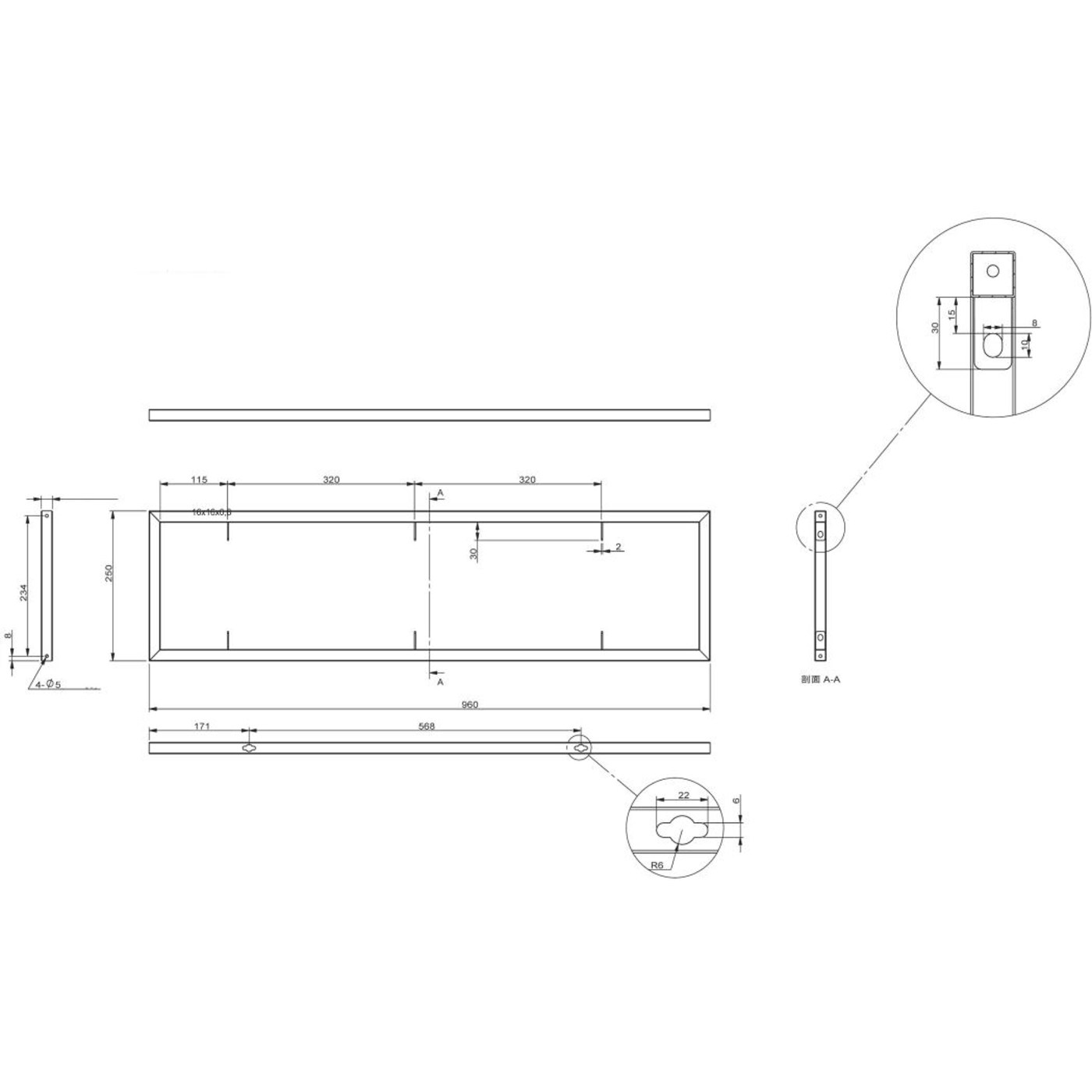 Полкодержатель RENUAR 250*960, черный матовый AKS 90142