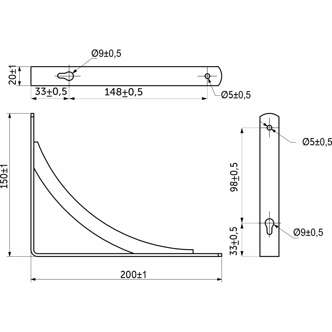 Полкодержатель KOMETA 200*150*20*3, черный AKS 68566