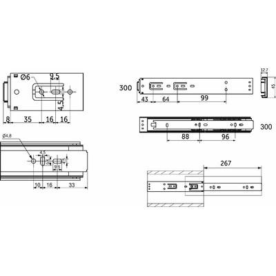 Направляющая шариковая h45 Push-to-open L-600, AKS PLUS 39874