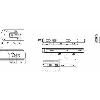 Направляющая шариковая h45 Push-to-open L-400 AKS PRIME 114790 (старый арт.39194)