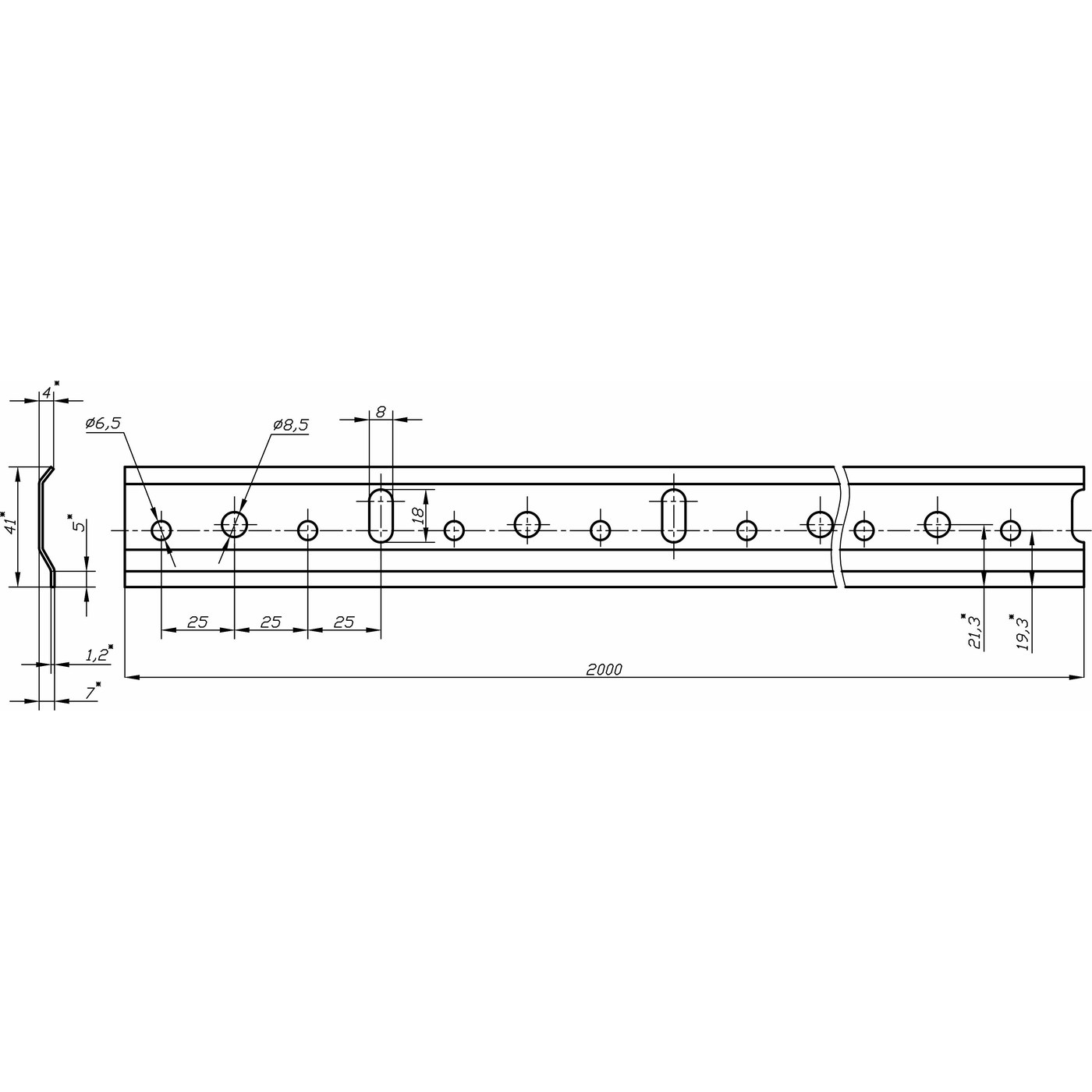 Профиль для навески,шина 2м (1,5 мм) AKS  80947