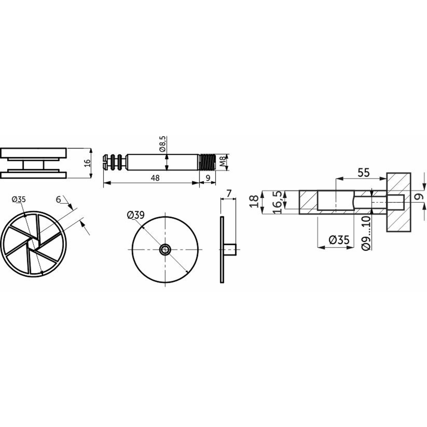 Эксцентриковая стяжка усиленная 35мм + шток 48мм, AKS, белая пласт.заглушка в комплекте  33251