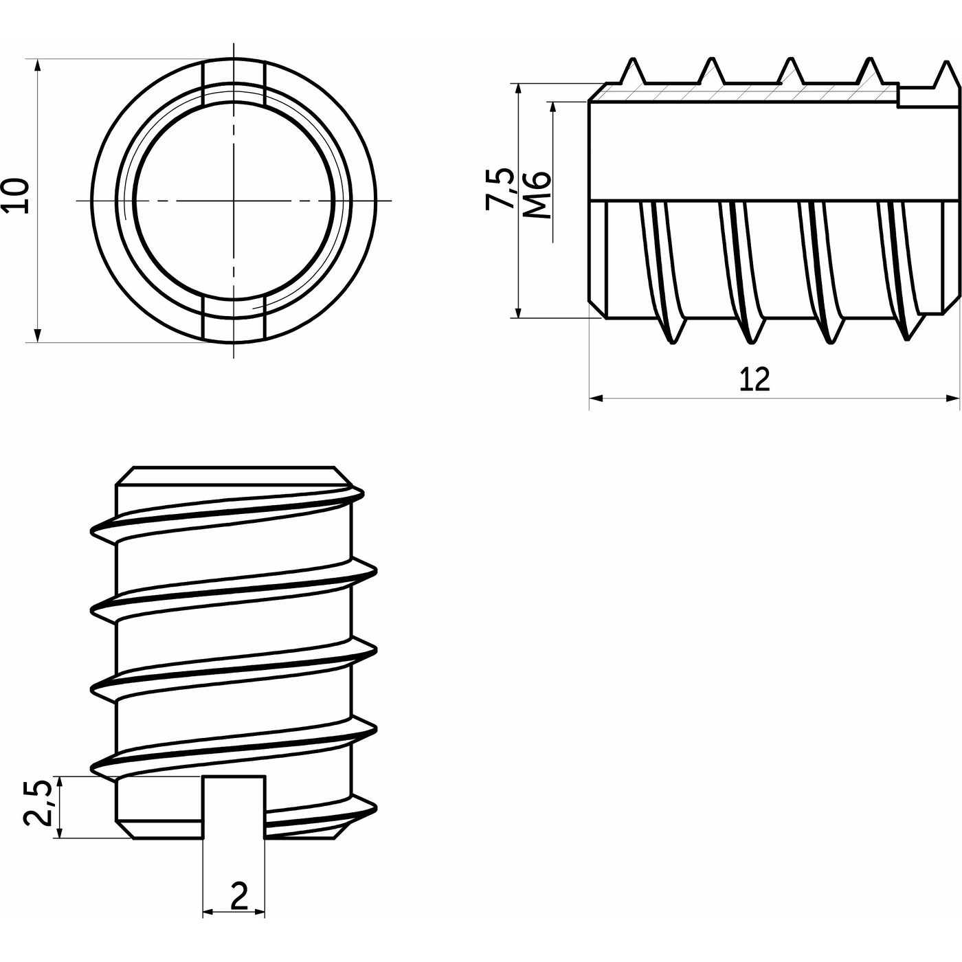 Муфта вкручиваемая М6*10*12 (упак. 5000 шт) AKS 62317