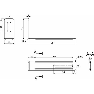 Уголок металлический (предохраняет от опрокидывания мебели) 75х30х15 (1,1), (уп/1тыс.шт)  AKS 58972