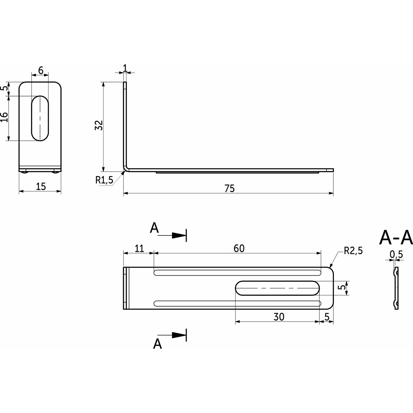 Уголок металлический (предохраняет от опрокидывания мебели) 75х30х15 (1,1), (уп/1тыс.шт)  AKS 58972