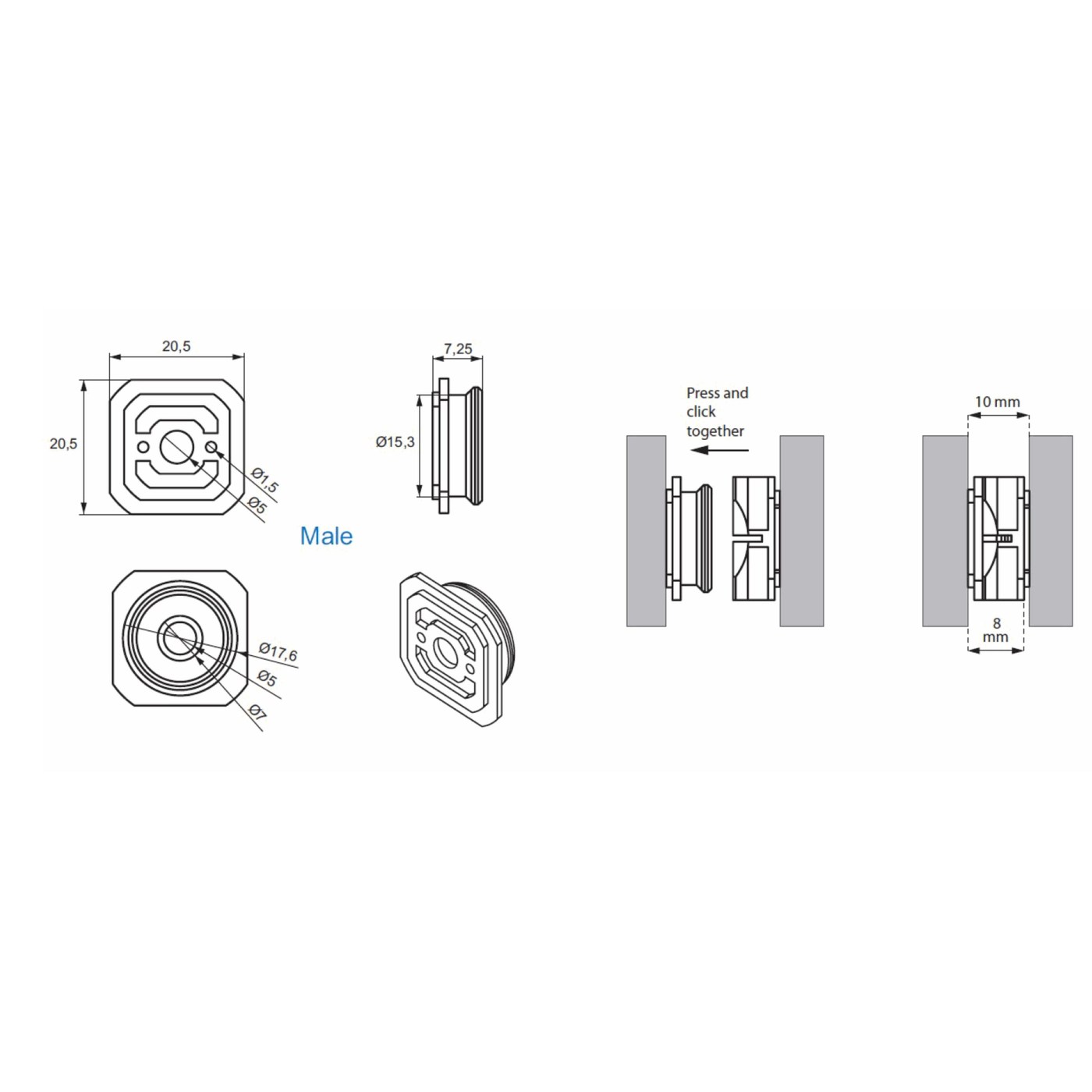 Соединитель для панелей кнопочный внутренний d25 SISO (уп/100шт) AKS 104464