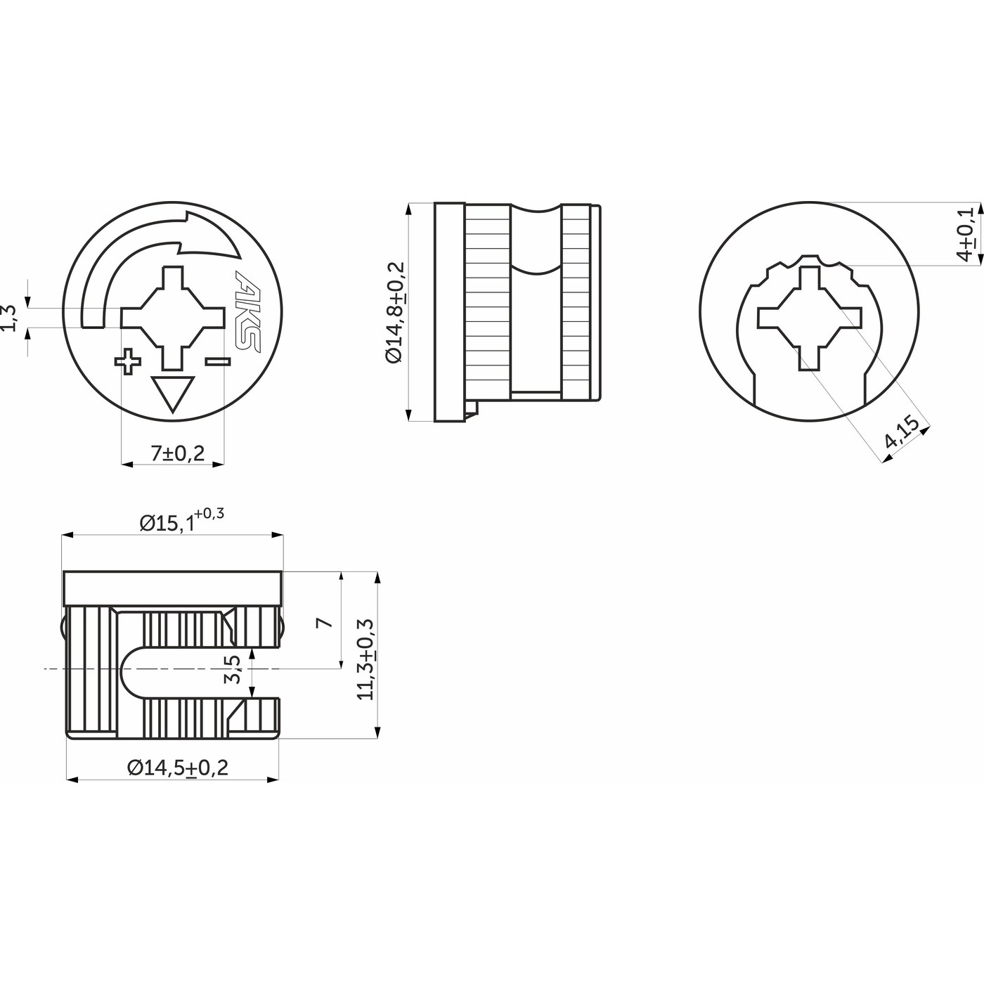 Эксцентрик D15мм стальной (1уп1тыс.шт) AKS 113465 (старый код 58298)