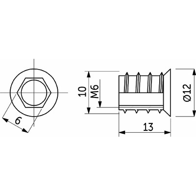 Гайка Rampa М6*10*13 с шестигранным углублением с буртиком (уп10 шт) AKS 61503