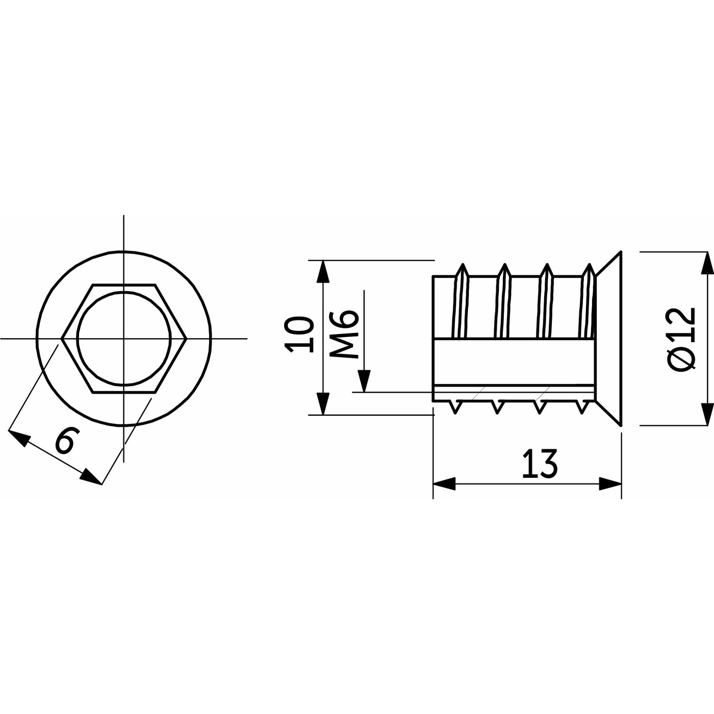 Гайка Rampa М6*10*13 с шестигранным углублением с буртиком (уп10 шт) AKS 61503