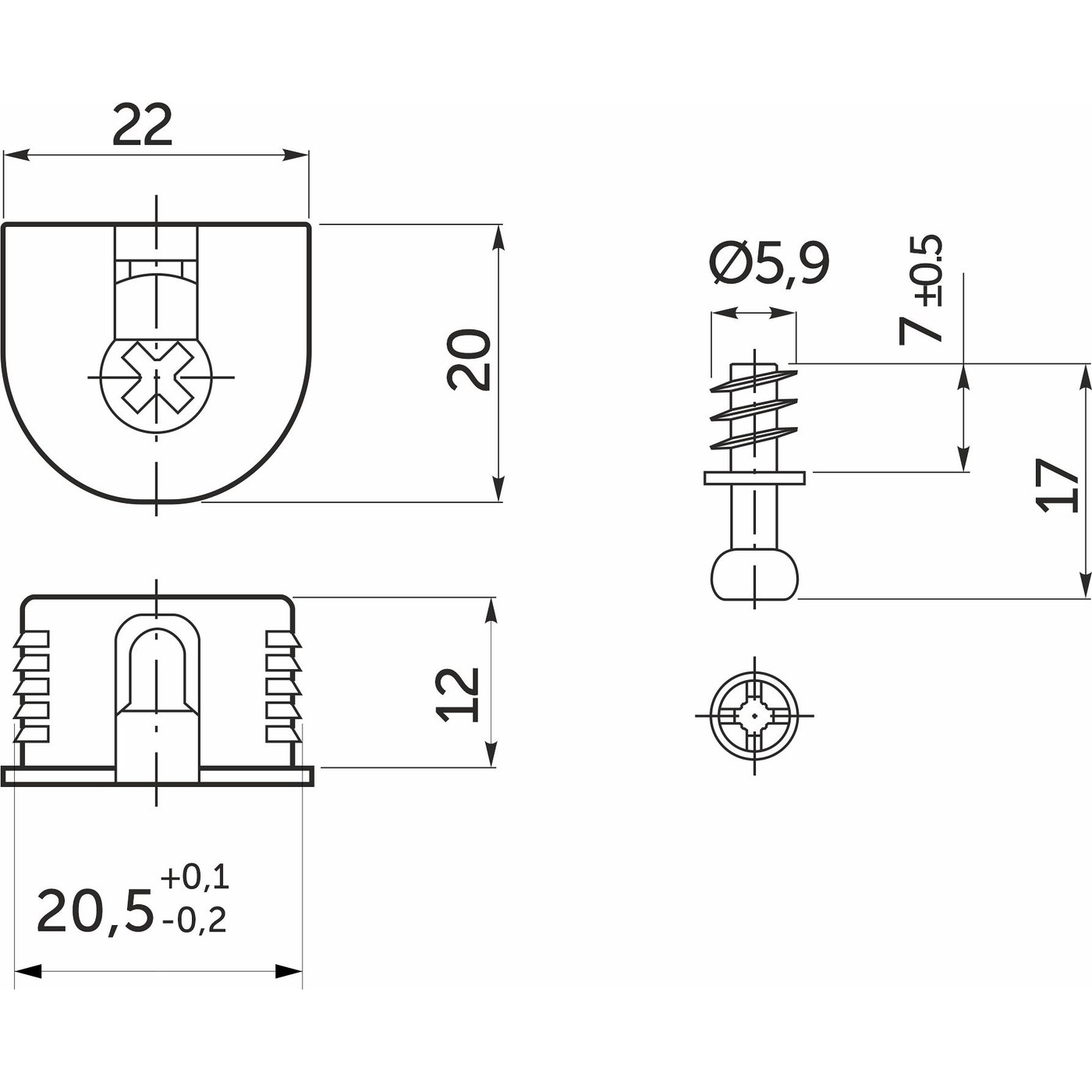 Эксцентриковая стяжка быстрого монтажа 20 мм бежевая + шток 6*7 мм (1уп10 шт)  AKS 108302