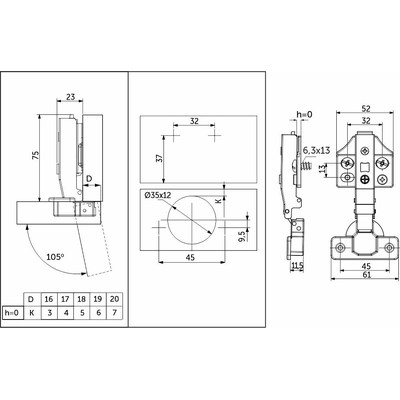 Петля накладная 45мм h0 с 3D-рег-кой, с доводч, еврош./накладки, clipon AKS PRIME 113399 (104937)