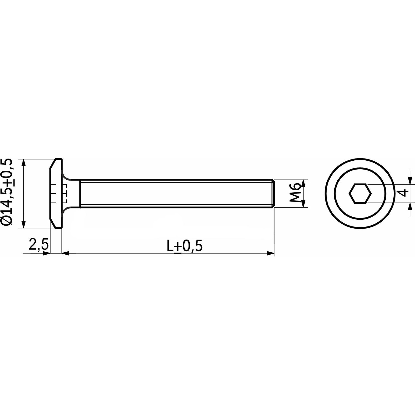 Винт с плоской головкой М6*50 под шестигранник, полная резьба, белый цинк (1уп20 шт) AKS 93509