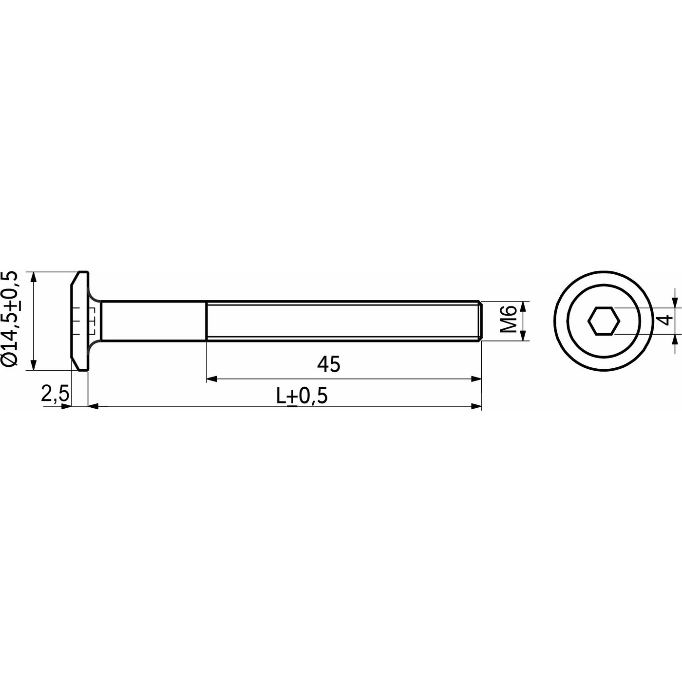 Винт с плоской головкой М6*65 под шестигранник, белый цинк (1уп20 шт) AKS 93497