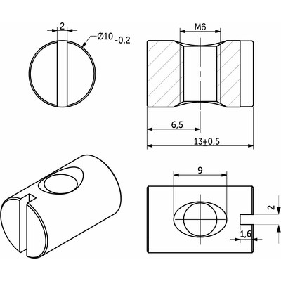 Гайка бочонок М6*10*13 симметричная, белый цинк (уп100 шт) AKS 79270
