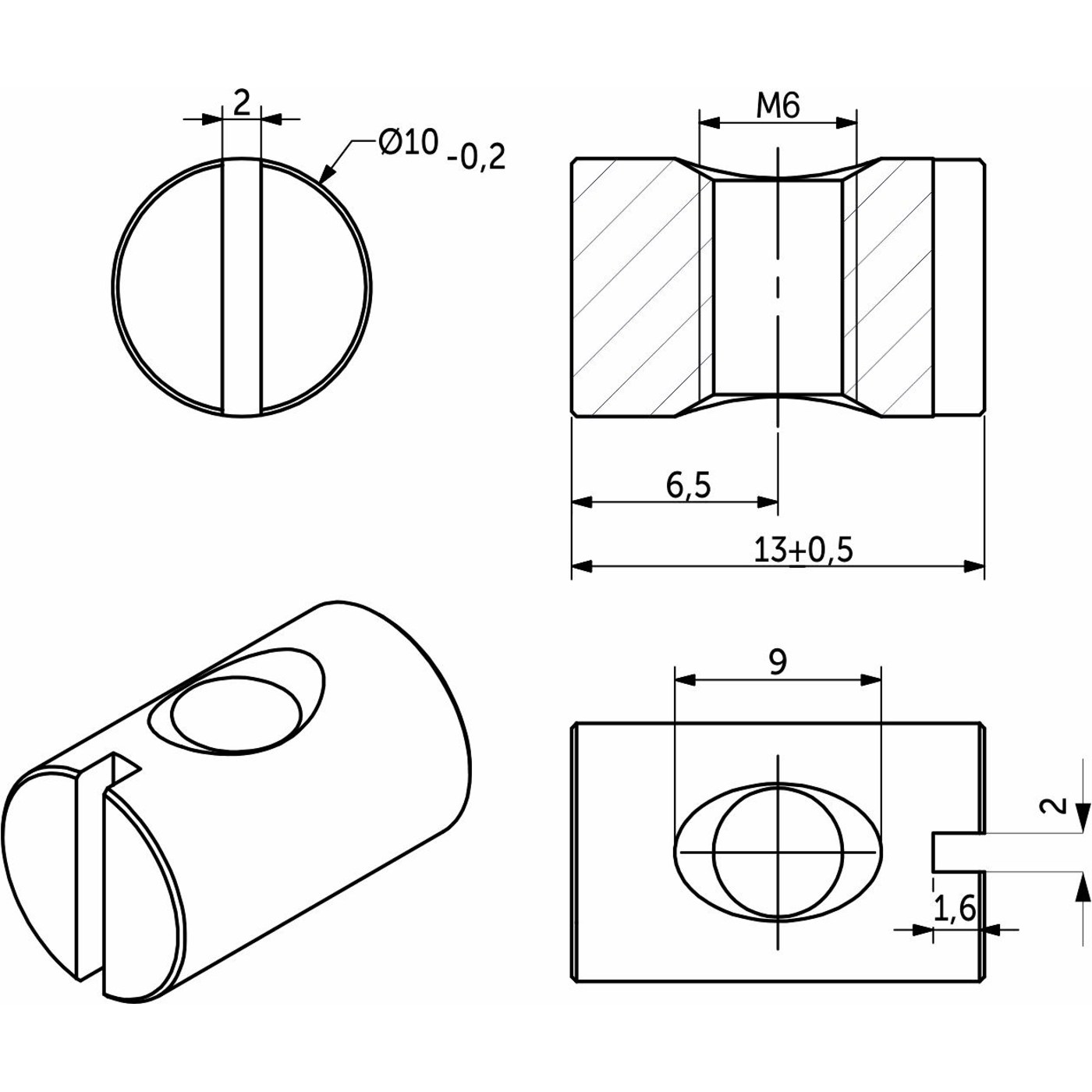 Гайка бочонок М6*10*13 симметричная, белый цинк (уп100 шт) AKS 79270