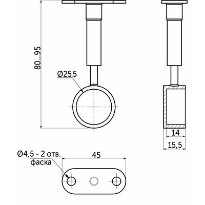 936А Держатель дистанционный непроходной с регуляцией трубы d25, хром AKS 14210