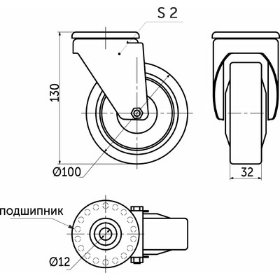 Колесо d100мм под винт М12  72168