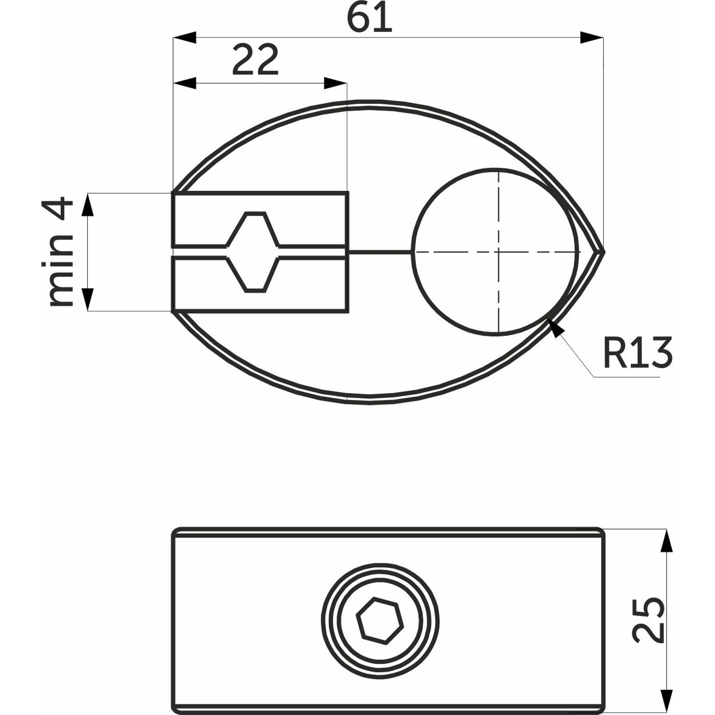 550 Соединитель стекло/плита к трубе d25 одинарный (с вкладышами), хром AKS 14258