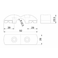 551 Соединитель стекло/плита к трубе d25 двойной (с вкладышами), хром AKS 14288