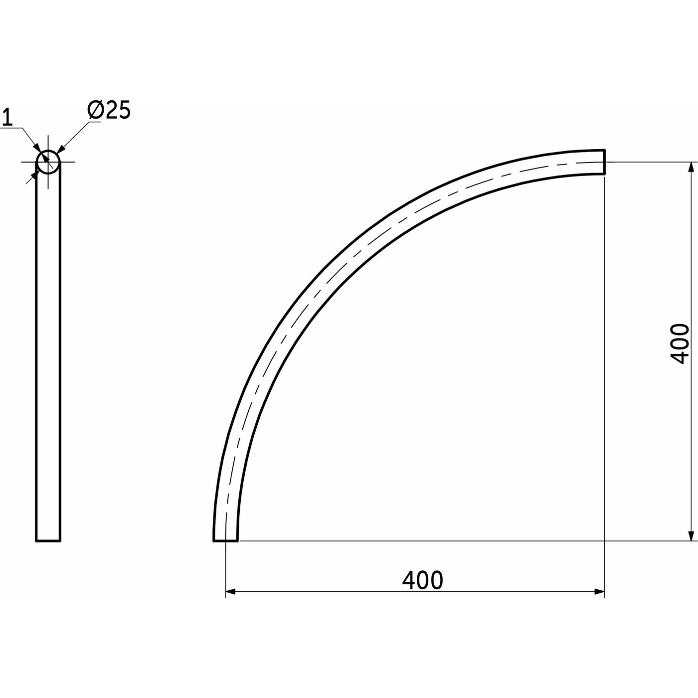 516А 1/4 круга L-40 трубы d25, хром AKS 14280