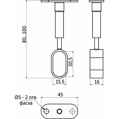 935 Держатель дистанционный проходной трубы овальной 30*15 регулируемый, хром AKS 20456