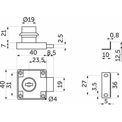 Замок мебельный 138 с ломаным ключом AKS 47698