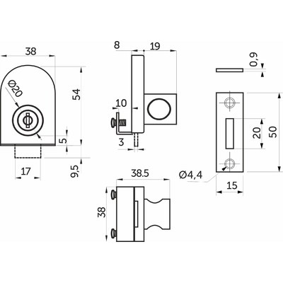 Замок мебельный 408 для стеклянных дверей AKS 47696