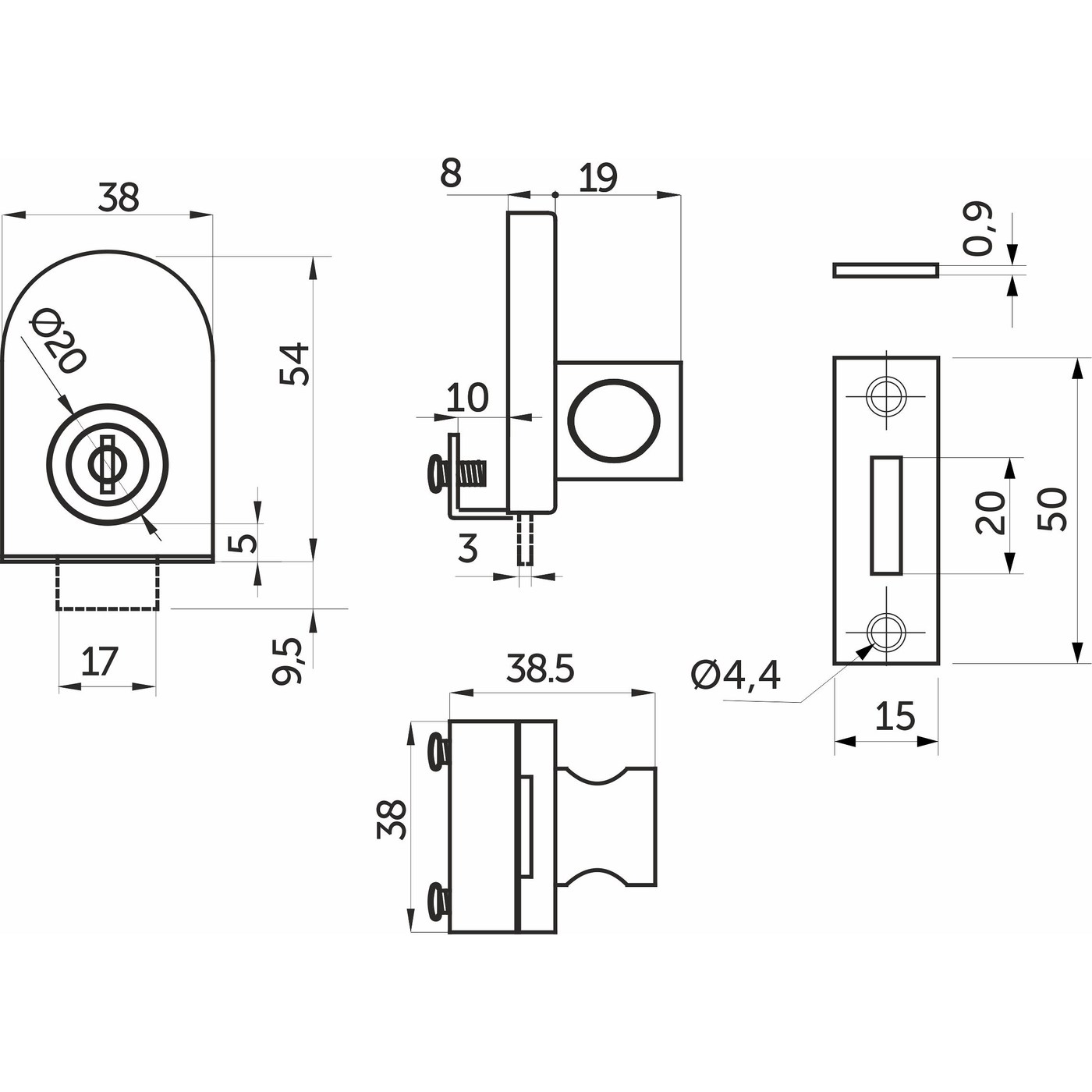 Замок мебельный 408 для стеклянных дверей AKS 47696