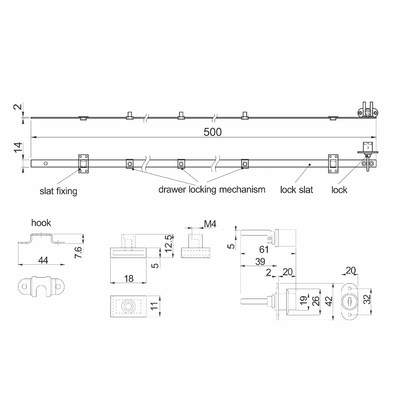 Замок для выдвижных 3-х ящиков механический центральный 288/500 AKS 47699