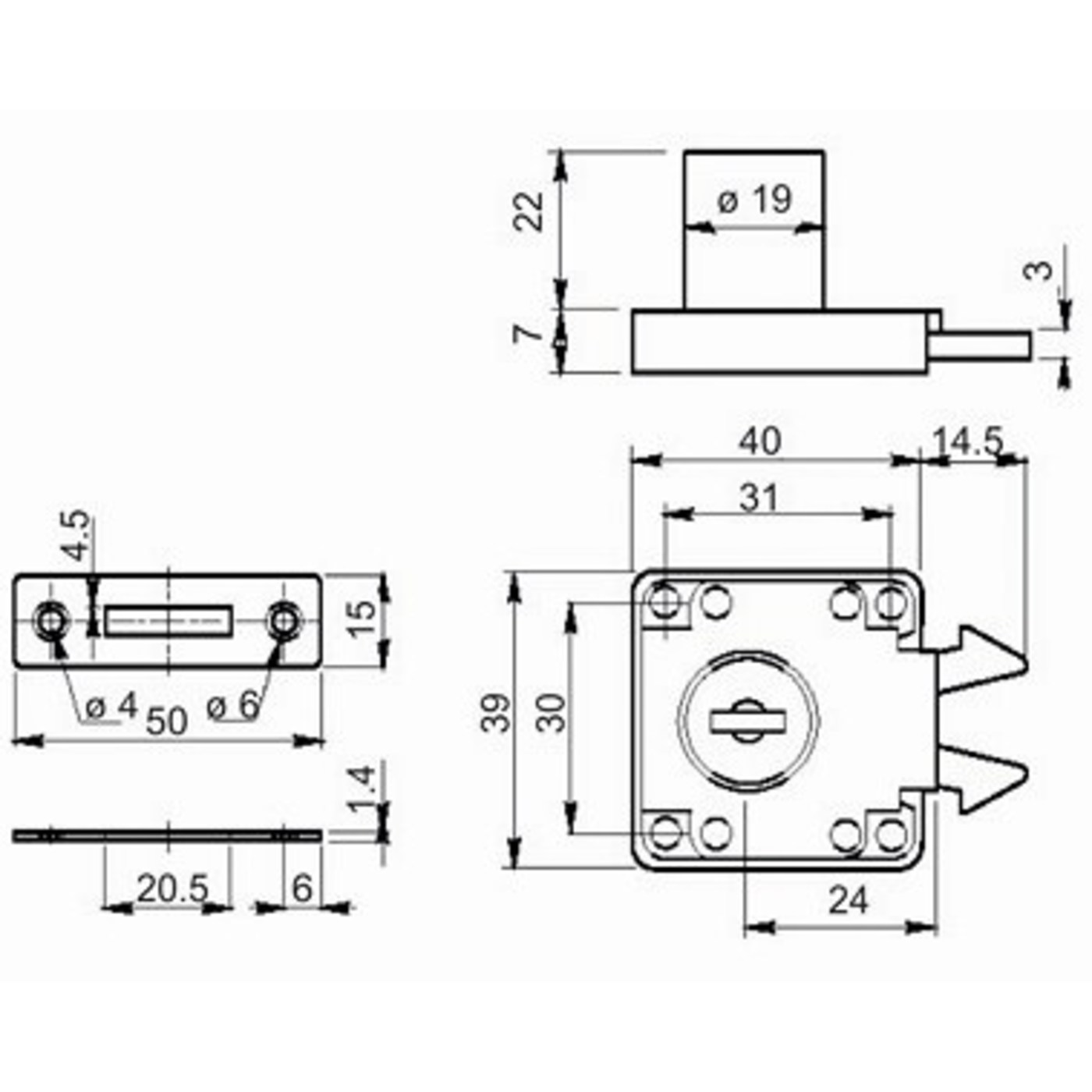 Замок мебельный механический 202 AKS 21188