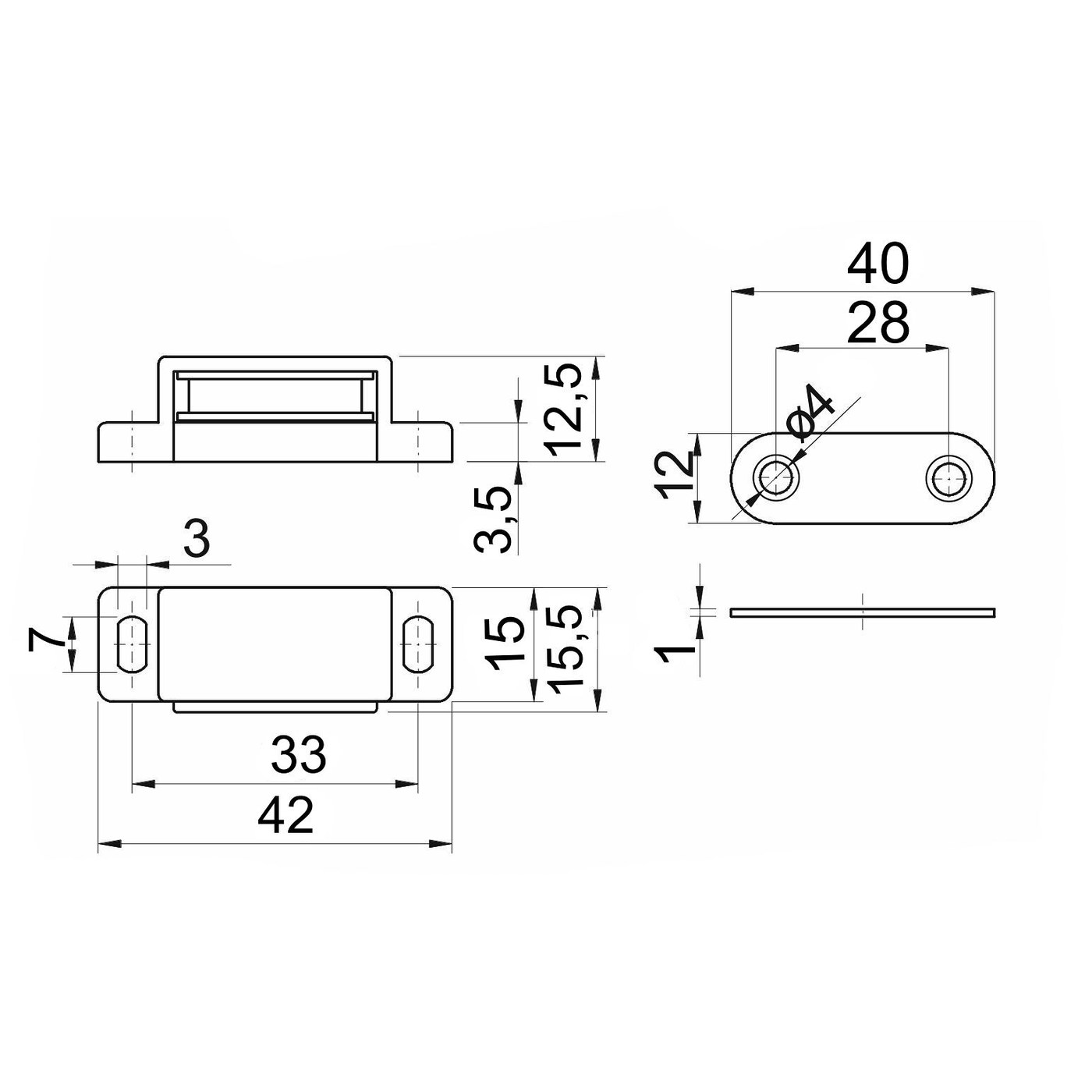 Защелка магнитная мебельная, черная N AKS 77906