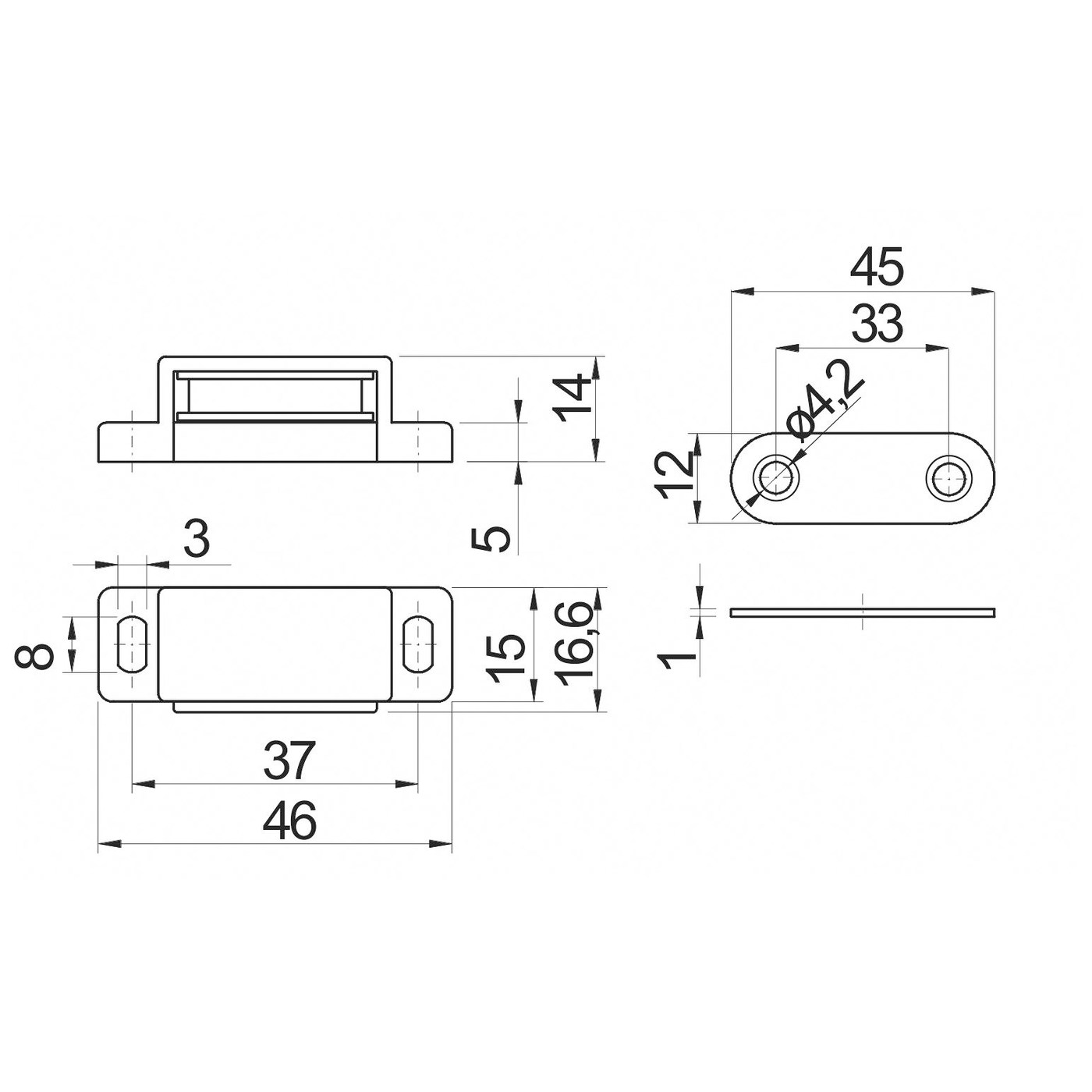 Защелка магнитная мебельная, белая AKS 38440